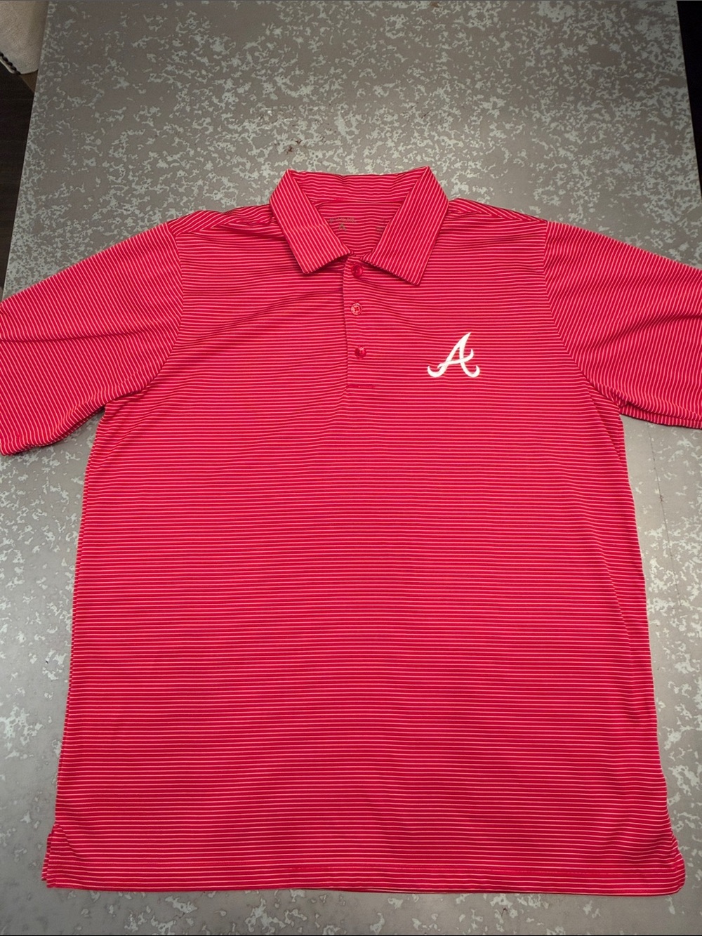 ‘Braves’ Antigua Red and White Striped Polo with 'A' Logo
